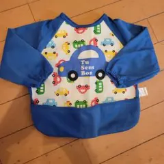 子供用　長袖お食事エプロン 車デザイン　こぼれ防止ポケット付き　美品