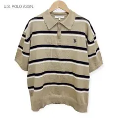 U.S. POLO ASSN. メッシュボーダー 半袖 ニット ポロシャツ Mのサムネイル