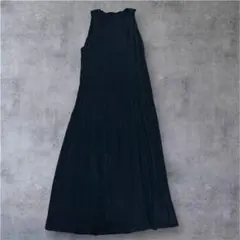 プリーツ ロングワンピース ノースリーブ ブラック きれいめ 上品 シンプル