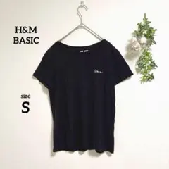 H&M エイチアンドエムベーシック 半袖Tシャツ ブラック 黒 シンプル S