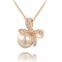パール リボン ネックレス ローズゴールド 真珠 EARTHER RING
