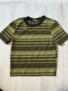 緑と黒のストライプ 半袖Tシャツ