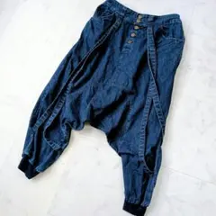 【個性派】デニム サルエルパンツ バルーンシルエット リブ フリーサイズ　y2kのサムネイル