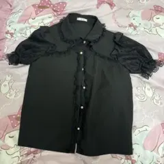 地雷服 半袖レースシャツブラウス黒