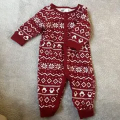 H&M 赤色 雪の結晶 ペンギン柄ロンパース 62cm