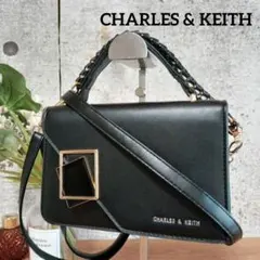 美品 チャールズ＆キース 2way レザー ショルダーバッグ ハンドバッグ 黒