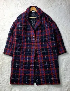 レトロ 古着 オーバーサイズ チェスターコート チェック ウール ロング丈