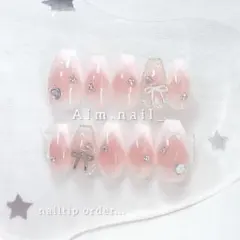 ネイルチップ オーダー 埋めつく ワンホン フレンチガーリー 韓国 量産型