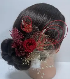 782.成人式　卒業式　水引髪飾り　プリザーブドフラワー