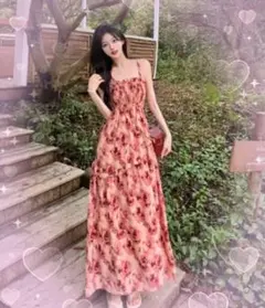 キャミワンピース　花柄ノースリーブ　可愛い　おしゃれ　夏　春　ワンピース　M