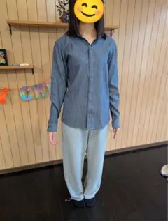 Calvin Klein 青と白のストライプ長袖シャツ サイズM