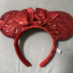 赤いスパンコール ミッキー耳カチューシャ