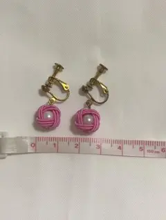 イヤリング　ピンク　パール　水引