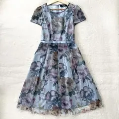23SS 美品 エムズグレイシー 花柄 チュールプリントドレス 36 ブルーのサムネイル