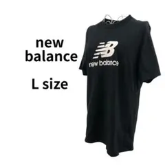 ニューバランス ブラック ロゴプリント 半袖 クルーネック Tシャツ