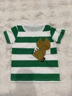 緑と白のストライプTシャツ　動物仕掛けtシャツのサムネイル