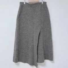 ZARA フレアスカート　膝丈　ニット素材　スカート　ウエストゴム　グレー　Mのサムネイル