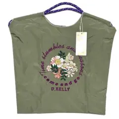 新品 D.KELLY 刺繍 トートバッグ DK-BC-508 花 カーキ