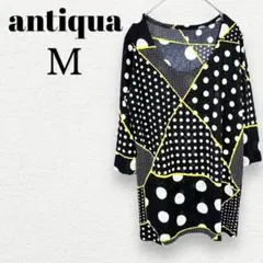 【antiqua アンティカ】ドット柄　七分袖チュニック　個性的　韓国製　M