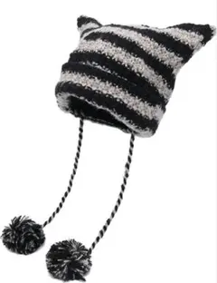 猫耳 ニット 帽子 y2k 白黒 地雷 サブカル