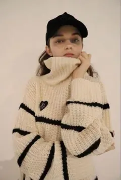 Éé high neck big border knit ivory エピヌ