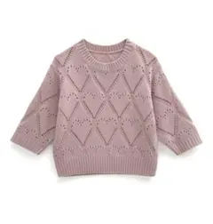 ピンク ダイヤモンド模様 半袖ニット