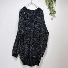 【イング】オーバーサイズ ニットセーター 長袖 黒白　Mサイズ　ラメ加工