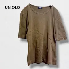 ユニクロ 半袖 カットソー Tシャツ クルーネック 綿100％ 無地 カーキ