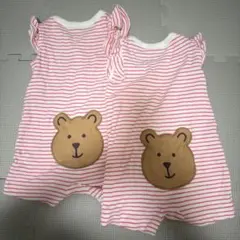 GAP クマ刺繍のストライプロンパース2点セット