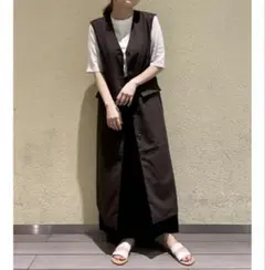 新品未使用品　GAP ロングジレ　ベスト ダークブラウンのサムネイル
