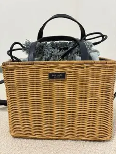 kate spade かごバッグ グレー内側 黒ハンドル