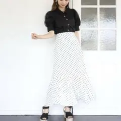 NICE CLAUPマーメイド切替アソートスカート アイボリードット