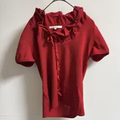 ANAYI アナイ 半袖 フリルネック　カットソー Tシャツ レッド 38のサムネイル