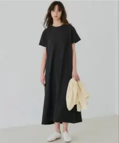 coca エンボス 黒 半袖 カットソーワンピース ロング丈