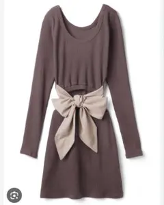 GRL バックオープンリボンニットワンピース　ダークブラウン