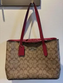 COACH シグネチャートートバッグ ブラウン/レッド