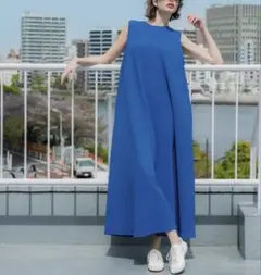 ノースリーブロングワンピース 青