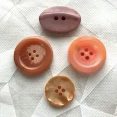 レトロかわいい♪ ヴィンテージ風 マーブルボタン 4個セット ピンク・オレンジ系