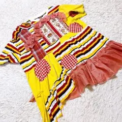 個性派 ワンピース パッチワーク風 フリル ギンガムチェック ストライプ