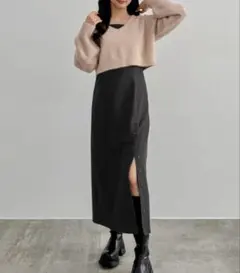 CENEA シャギーショートニット＋釦スリットキャミワンピース(裏地なし)set