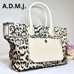【極美品・A4可】ADMJ トートバッグ レオパード レザー ナイロン チャーム 極美品・A4可】ADMJ トートバッグ レオパード レザー ナイロン