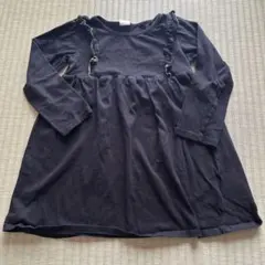 H&M 黒 フリル付き 長袖カットソー