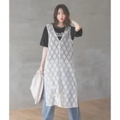 レース素材 ホワイトロングベスト フリーサイズ