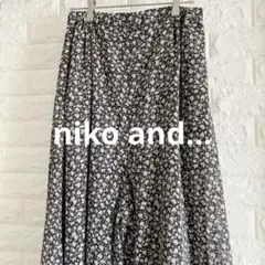 niko and…ニコエンド 小花柄ワイドパンツ ガウチョ ウエストゴム 黒 M