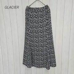 グラシア GLACIER フラワープリント フレアロングスカート M 黒×白のサムネイル