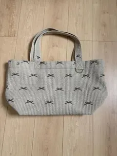 ヌビ　マザーズバッグ Lサイズ リボン柄 ベージュ
