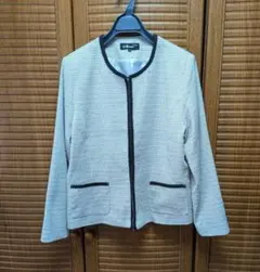 ノーカラージャケット ホワイト×ブラック（Lサイズ）