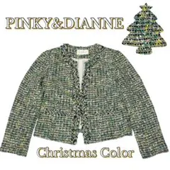 美品　ノーカラー ツイードジャケット　36／S•7号　緑　ミックスカラー　日本製