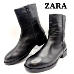 【新品タグ付】ZARA レザー ショートブーツ 黒36 サイドジップ