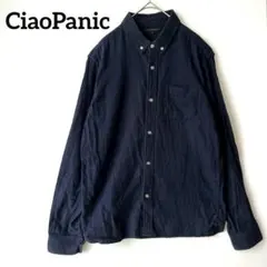 チャオパニック　メンズ　コットン100％　長袖シャツ【L】ネイビー　シンプル